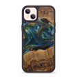 iPhone 14 Plus Wood+Resin Phone Case - Hallie (Teal & Gold, 721315) Discount