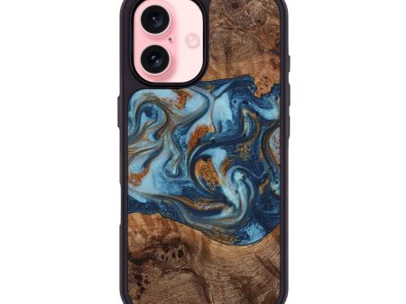 iPhone 16 Wood Phone Case - Barrett (Teal & Gold, 725747) Online Hot Sale