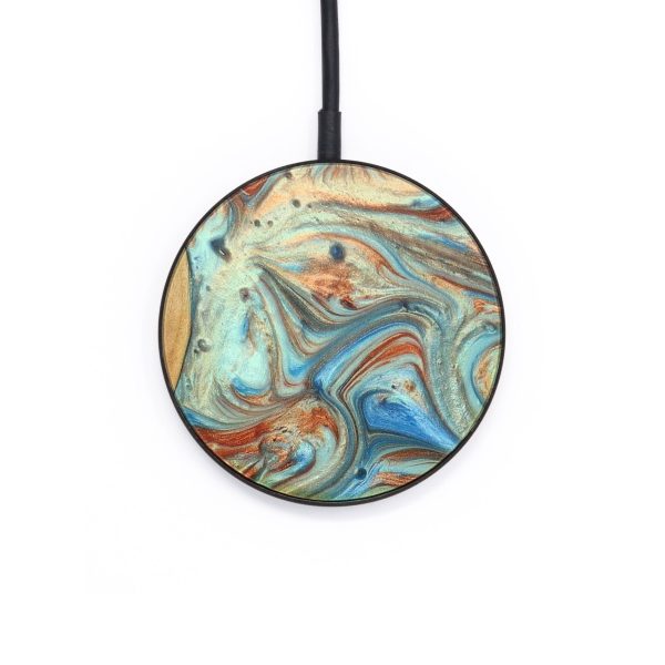 Circle Wood+Resin Wireless Charger - David (Teal & Gold, 722930) Cheap