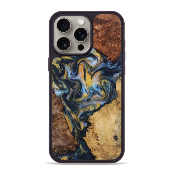 iPhone 16 Pro Max Wood+Resin Phone Case - Nicolette (Teal & Gold, 723213) Online Hot Sale