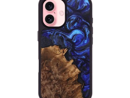 iPhone 16 Wood Phone Case - Alec (Blue, 726054) For Sale