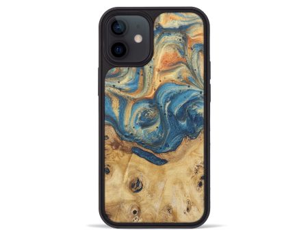 iPhone 12 mini Wood Phone Case - Shaun (Teal & Gold, 724240) For Cheap