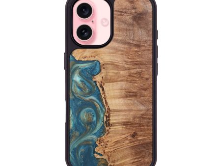 iPhone 16 Wood Phone Case - Ann (Teal & Gold, 724813) Fashion