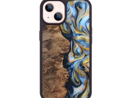 iPhone 14 Wood Phone Case - Blair (Teal & Gold, 725767) Fashion