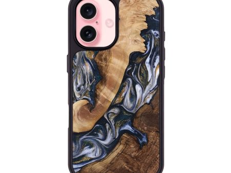 iPhone 16 Wood+Resin Phone Case - Hayes (Teal & Gold, 723228) on Sale