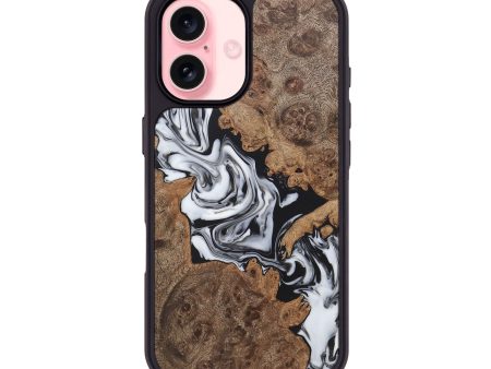 iPhone 16 Wood+Resin Phone Case - Jenifer (Black & White, 722182) For Sale