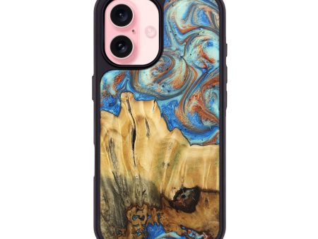 iPhone 16 Wood Phone Case - Aaron (Teal & Gold, 724981) Discount