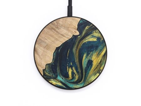 Circle Wood+Resin Wireless Charger - Caroline (Teal & Gold, 722931) on Sale